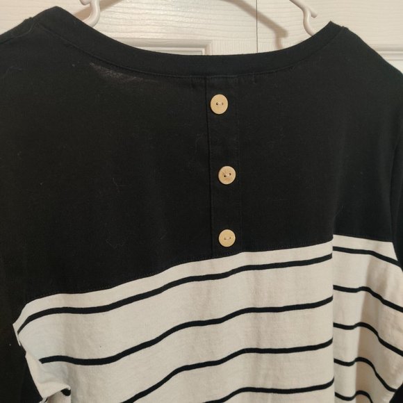 Women's Kancystore XL black/white Striped Long Sleeve Top Button - Picture 3 of 9
